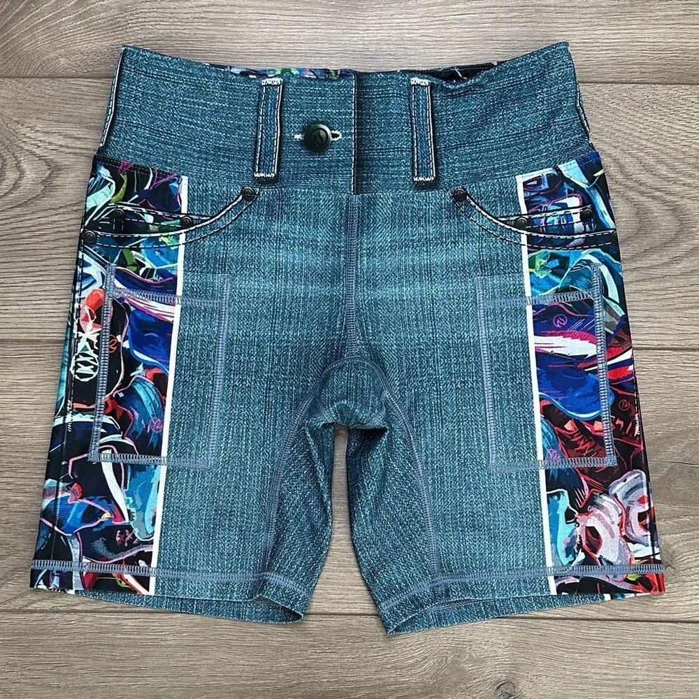 INKnBURN Blue Denim Pocket Graphic Bike Active Shorts Size 4‎